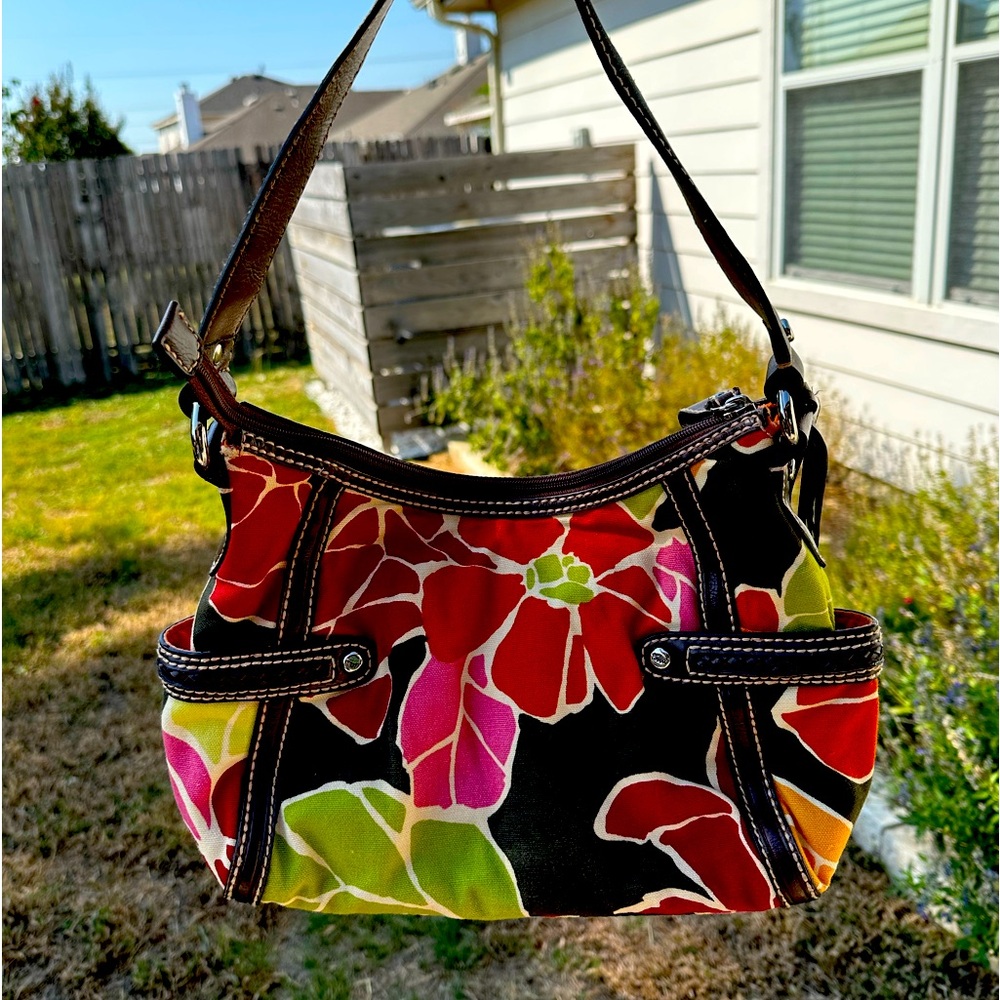 Fossil Purse Floral Canvas Tropical Shoulder Bag Key Charm Y2K